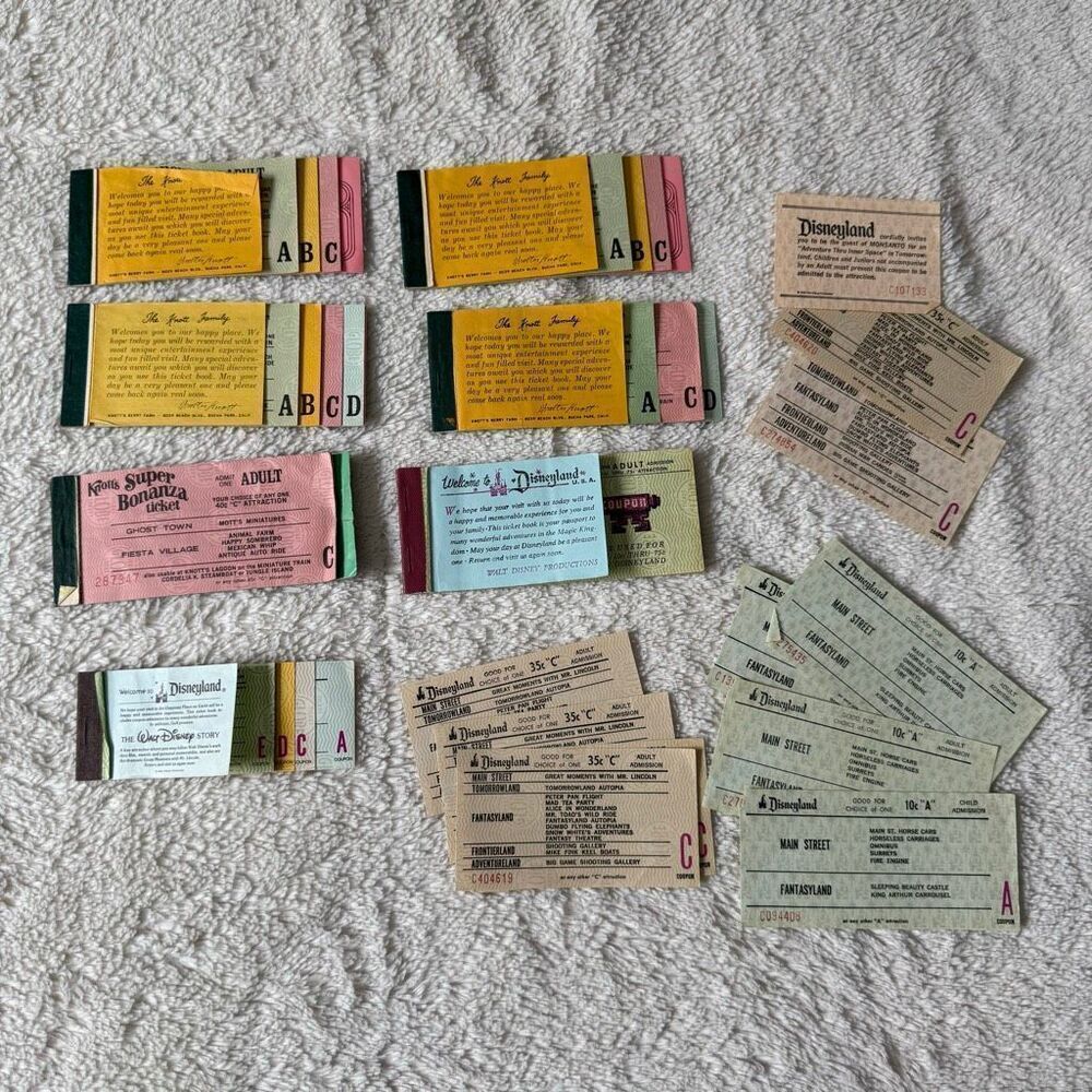 Vintage 70s Disneyland / Knotts Berry Farm Ticket Books Booklet Lot Collection
